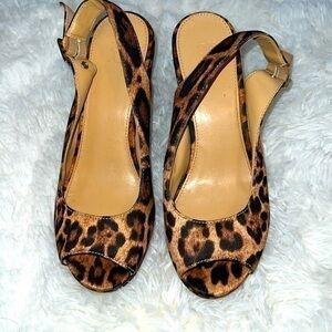 Leopard peep toe wedges - size 8